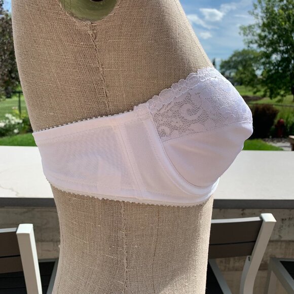 Vintage 90s Carnival Strapless Underwire White Satin Floral Lace Bra - Picture 5 of 11